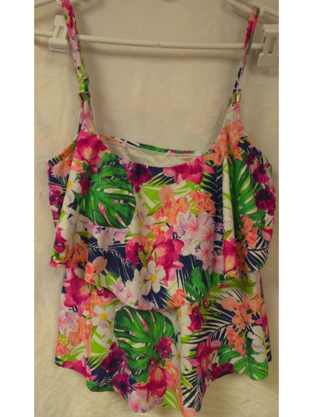 Maxine by Hollywood Sz 12 Tropical Leaf Floral Colorful Hawaiian Swimsuit Top